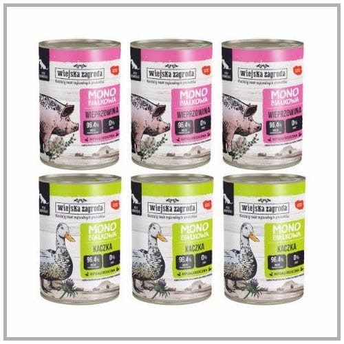 Wiejska Zagroda monobiałkowa Pyszny Mix Smaków 6x400g mokra karma dla psa