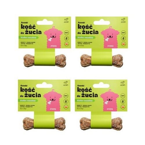 Azanki 4 x Kość Dla Psa z Białkiem Owadów Siemieniem i Probiotykiem Puppy 10cm
