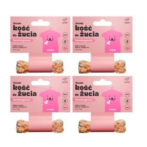 Azanki 4x Hipoalergiczna Kość Dla Psa ze Skóry Jelenia z Królikiem Puppy 10cm