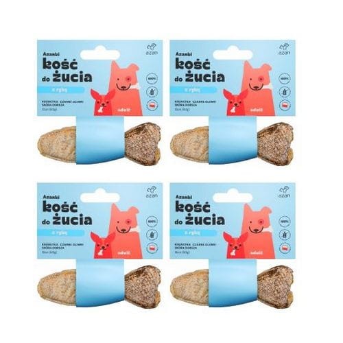 Azanki 4 x Kość Dla Psa z Krewetką i czarnymi oliwkami w skórze dorsza Rybka 12 cm