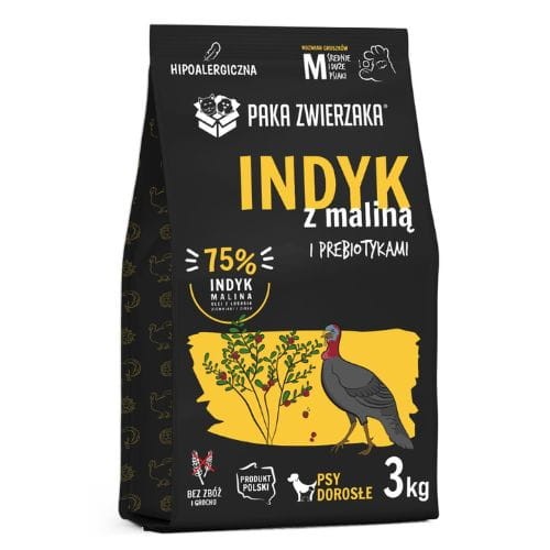 Paka Zwierzaka Indyk z maliną 3kg Karma sucha dla psa