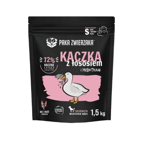Paka Zwierzaka Kaczka z łososiem PUPPY 1,5kg Karma sucha dla psa