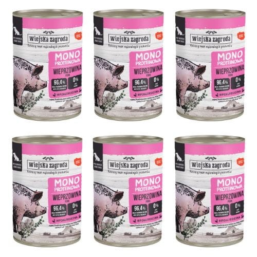 Wiejska Zagroda Wieprzowina 6x400g Monoproteinowa karma mokra dla psa dorosłego