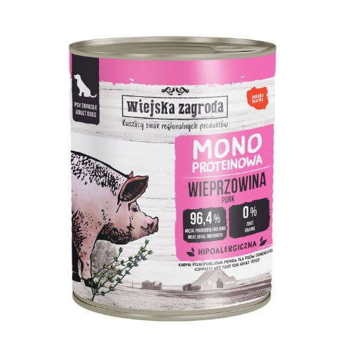 Wiejska Zagroda Wieprzowina 800g Monoproteinowa karma mokra dla psa dorosłego