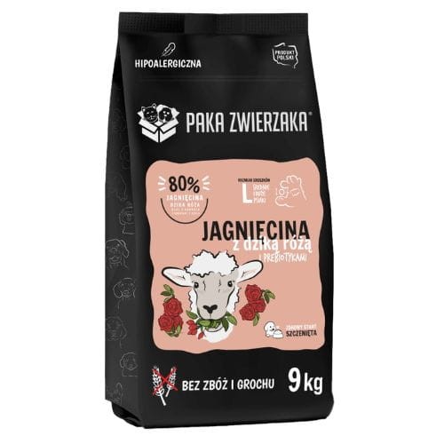 Paka Zwierzaka Jagnięcina z Dziką Różą Puppy L 9kg Karma sucha dla psa