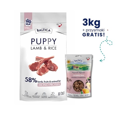 BALTICA Puppy Lamb&Rice 3kg karma +  przysmaki  dla psa GRATIS!