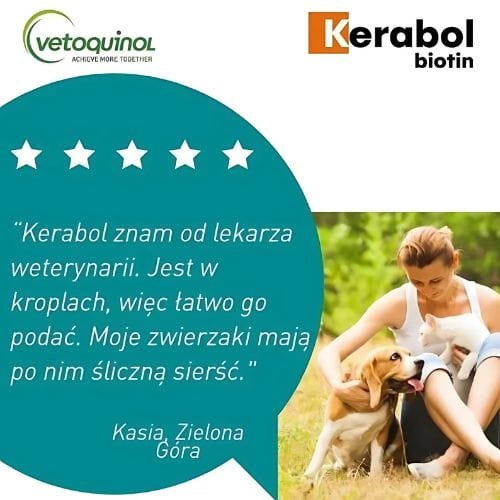 Vetoquinol Kerabol Biotin 50 ml krople na sierść i skórę dla psa i kota ulotka.jpg