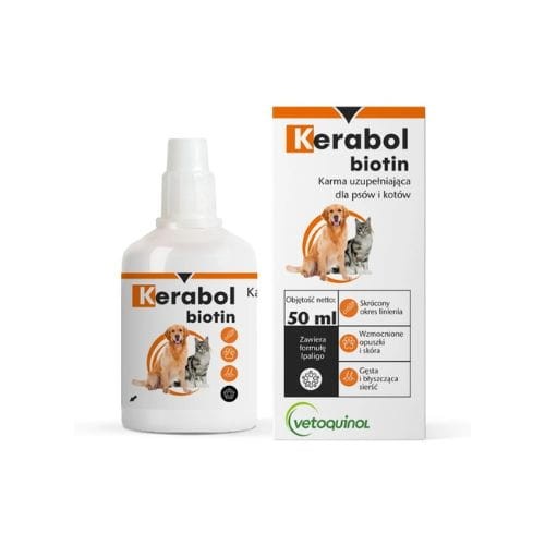 Vetoquinol Kerabol Biotin 50 ml krople na sierść i skórę dla psa i kota zoomisia.jpg