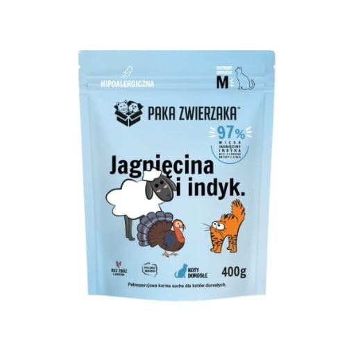 Paka Zwierzaka Jagnięcina z indykiem M 400 g sucha karma dla kota