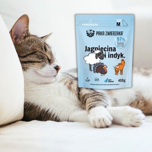 Paka Zwierzaka Jagnięcina z indykiem M 400 g sucha karma dla kota