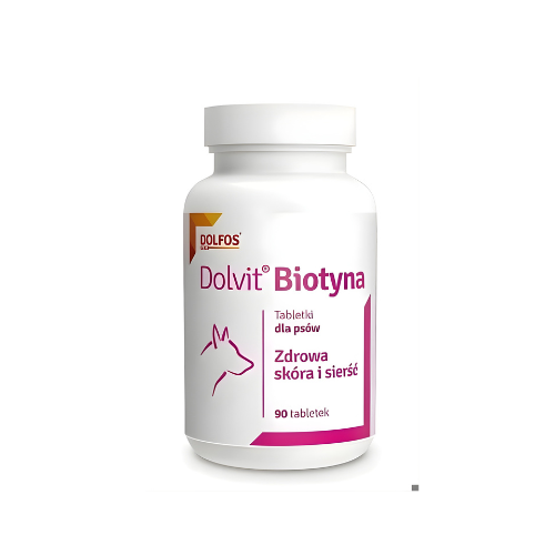 Dolvit Biotyna 90 tabletek dla psa zdrowa sierść i skóra Dolfos zoomisia.png