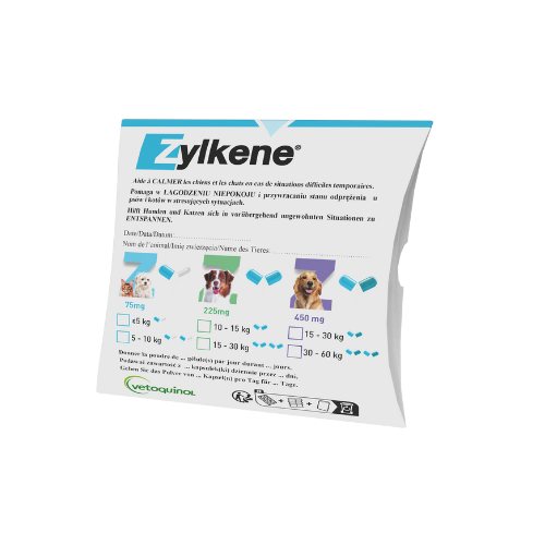 Zylkene 75 mg 10 kaps dla kotów i psów małych ras uspokojenie zoomisia.png