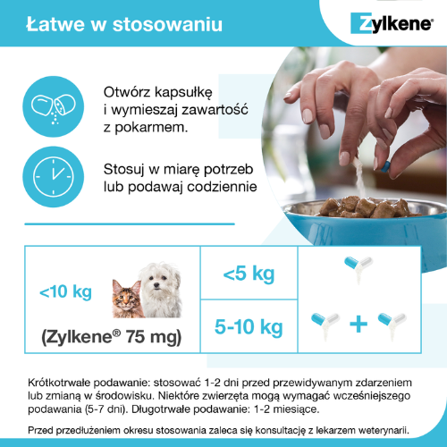 Zylkene 75 mg 10 kaps dla kotów i psów małych ras uspokojenie dawkowanie.png