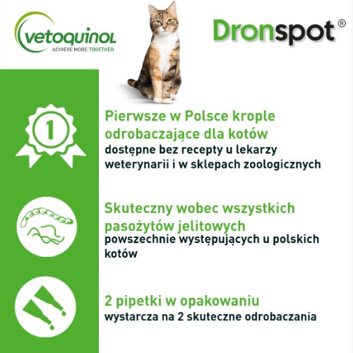 Vetoquinol Dronspot 2 szt krople odrobaczające dla małych kotów 0,5-2,5 kg.png