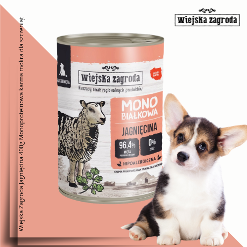 Wiejska Zagroda Jagnięcina 400g Monoproteinowa karma mokra dla szczeniąt malych .png