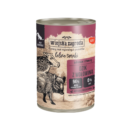 Wiejska Zagroda Leśne Smaki 400g Mokra karma dla psa z dzikiem i wołowiną zoomisia.png