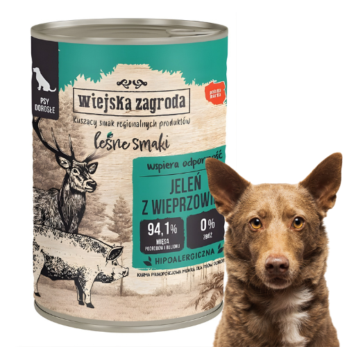 Wiejska Zagroda Leśne smaki Jeleń z wieprzowiną 400g mokra karma dla psów.png