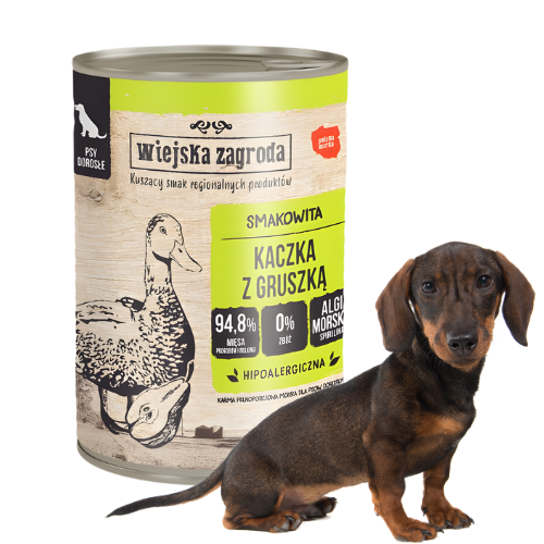 Wiejska Zagroda Kaczka z gruszką 400g Mokra karma dla psa.png