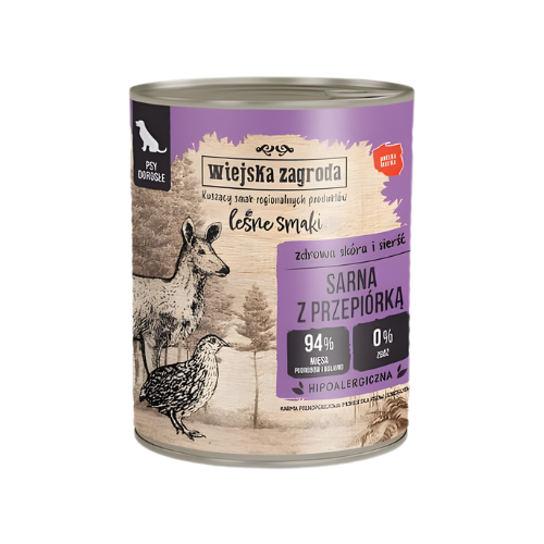 Wiejska Zagroda Leśne Smaki 800g Mokra karma dla psa z sarną i przepiórką zoomisia.png