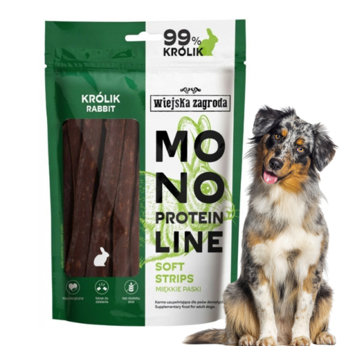 Wiejska Zagroda Monoproteinowe miękkie paski przysmaki dla psa Królik 100g.png