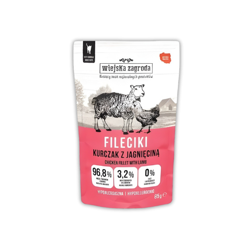 Wiejska Zagroda Fileciki Kurczak z Jagnięciną 85g mokra karma dla kota zoomisia.png