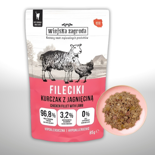 Wiejska Zagroda Fileciki Kurczak z Jagnięciną 85g mokra karma dla kota a.png