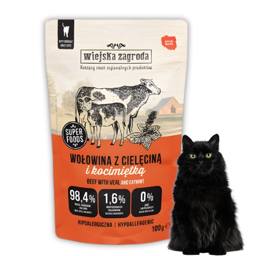 Wiejska Zagroda Wołowina z cielęciną i kocimiętką 100g Mokra karma dla kota z kociomieta.png