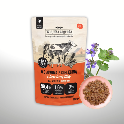 Wiejska Zagroda Wołowina z cielęciną i kocimiętką 100g Mokra karma dla kota all.png