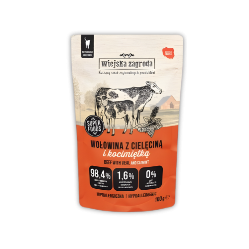 Wiejska Zagroda Wołowina z cielęciną i kocimiętką 100g Mokra karma dla kota zoomisia.png