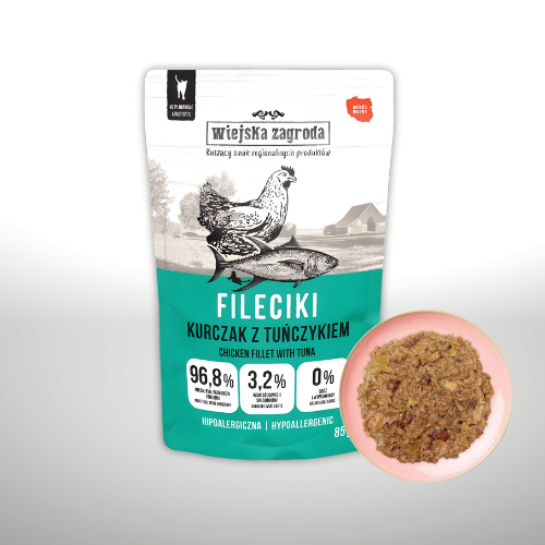 Wiejska Zagroda Fileciki Kurczak z Tuńczykiem 85g mokra karma dla kota aa.png