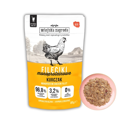 Wiejska Zagroda Fileciki Monoproteinowe Kurczak 85g mokra karma dla kotów.png