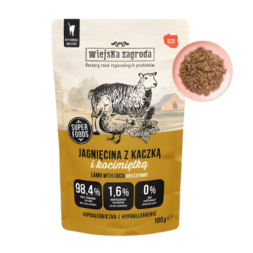 Wiejska Zagroda Jagnięcina z kaczką i kocimiętką 100g Mokra karma dla kota sklep zoomisia.png