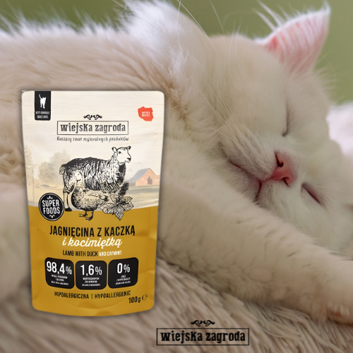 Wiejska Zagroda Jagnięcina z kaczką i kocimiętką 100g Mokra karma dla kota a.png