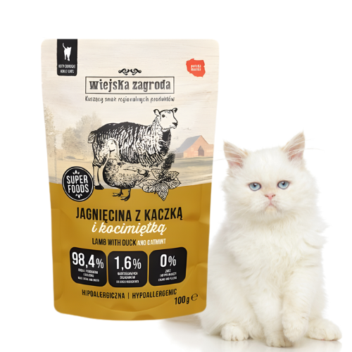 Wiejska Zagroda Jagnięcina z kaczką i kocimiętką 100g Mokra karma dla kota.png