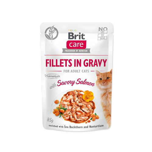 Brit Care Cat Pouches Fillets in Gravy 85g Mokra karma dla kota łosoś