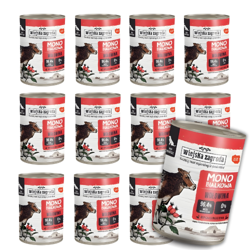 Wiejska Zagroda Monobiałkowa  12x400g Mokra karma dla psa z wołowiną
