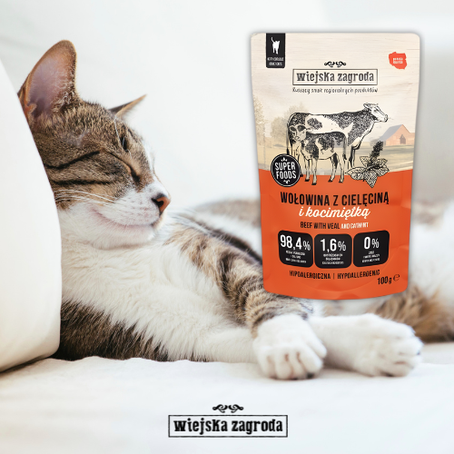 Wiejska Zagroda Wołowina z cielęciną i kocimiętką 100g Mokra karma dla kota.png
