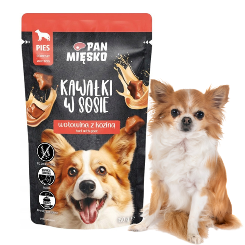 Pan Mięsko Kawałki Wołowina z Koziną 150g Mokra karma dla psa a.png