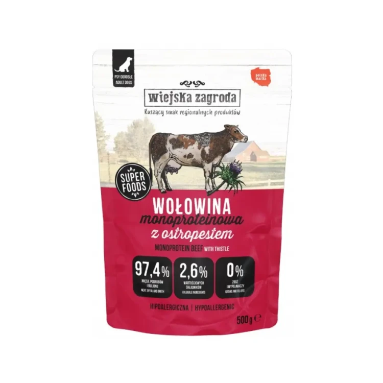 Wiejska Zagroda Monoproteinowa Wołowina 500g Saszetka dla psa