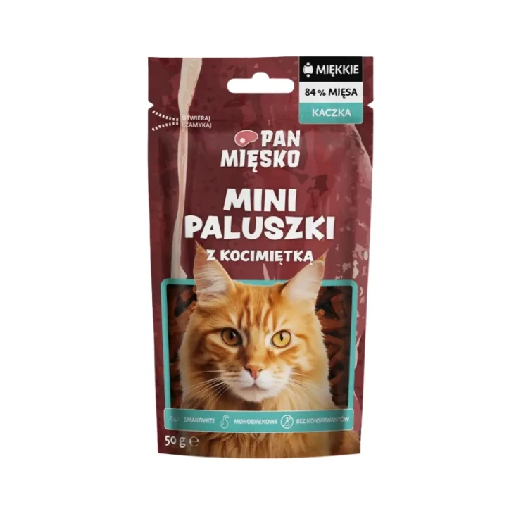 Pan Mięsko Paluszki Mini Kaczka Kocimiętka 50g Naturalne przysmaki dla kota