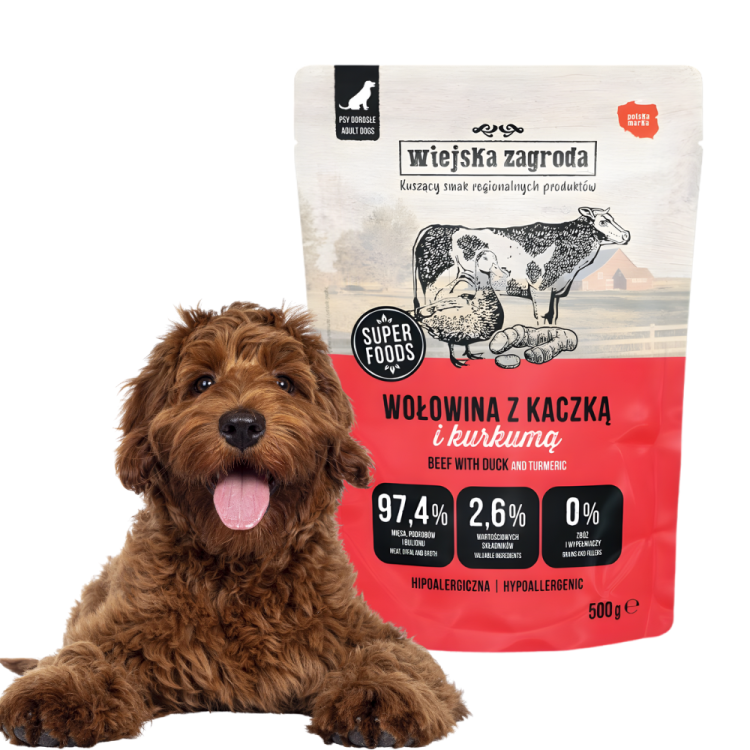 Wiejska Zagroda Wołowina z Kaczką 500g Mokra  karma dla psa bezzbożowa