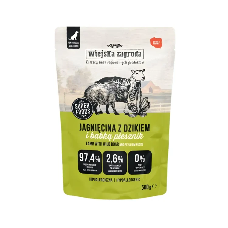 Wiejska Zagroda Jagnięcina z Dzikiem 500g Karma mokra dla psa bezzbożowa
