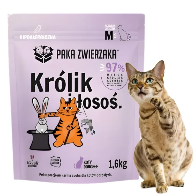 Paka Zwierzaka Królik z łososiem M 1,6 kg Sucha karma dla kota BEZ ZBÓŻ