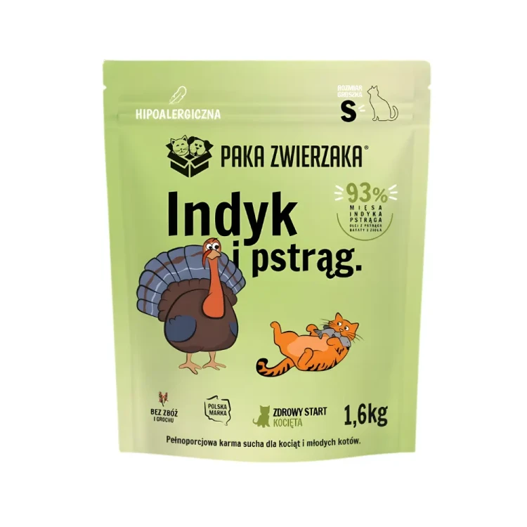Paka Zwierzaka Indyk z Pstrągiem 1,6 kg Sucha karma dla kociąt S BEZ ZBÓŻ