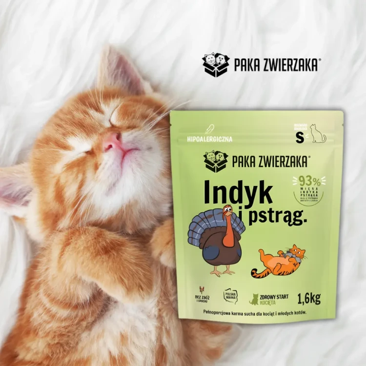 Paka Zwierzaka Indyk z Pstrągiem 1,6 kg Sucha karma dla kociąt S BEZ ZBÓŻ