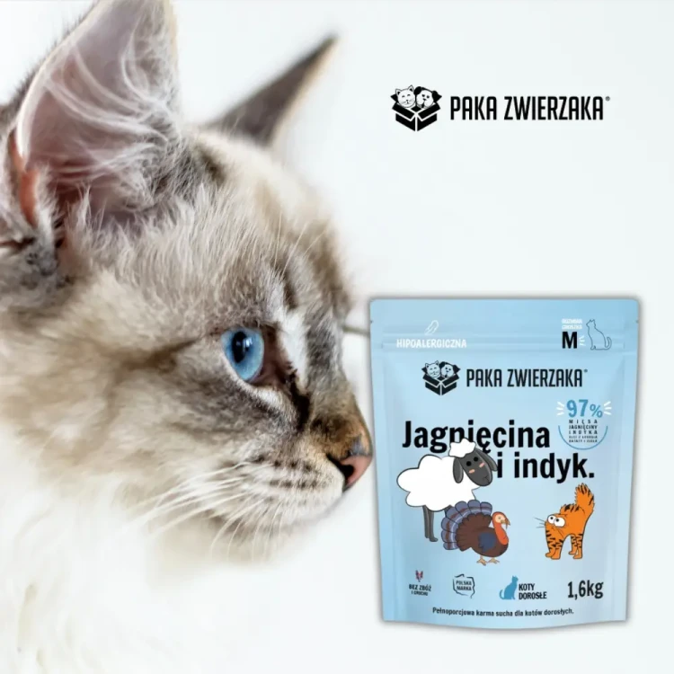 Paka Zwierzaka Jagnięcina i Indyk M 1,6kg Sucha karma dla kota BEZ ZBÓŻ