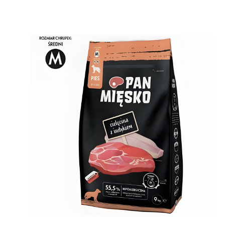 Pan Mięsko Cielęcina z Indykiem 9 kg Sucha karma dla psa chrupki M