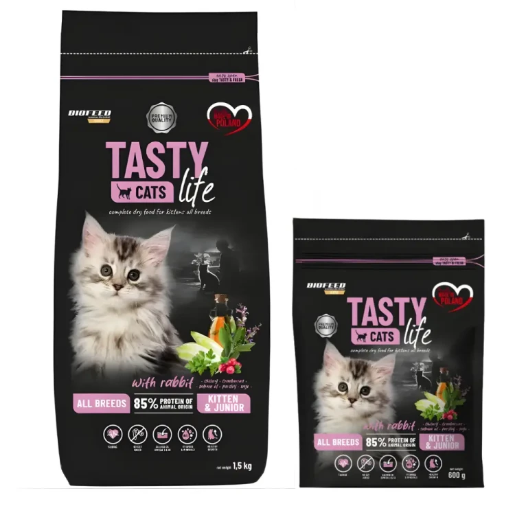 BioFeed Tasty Cats Life Kitten z królikiem 1,5 kg + 600g gratis