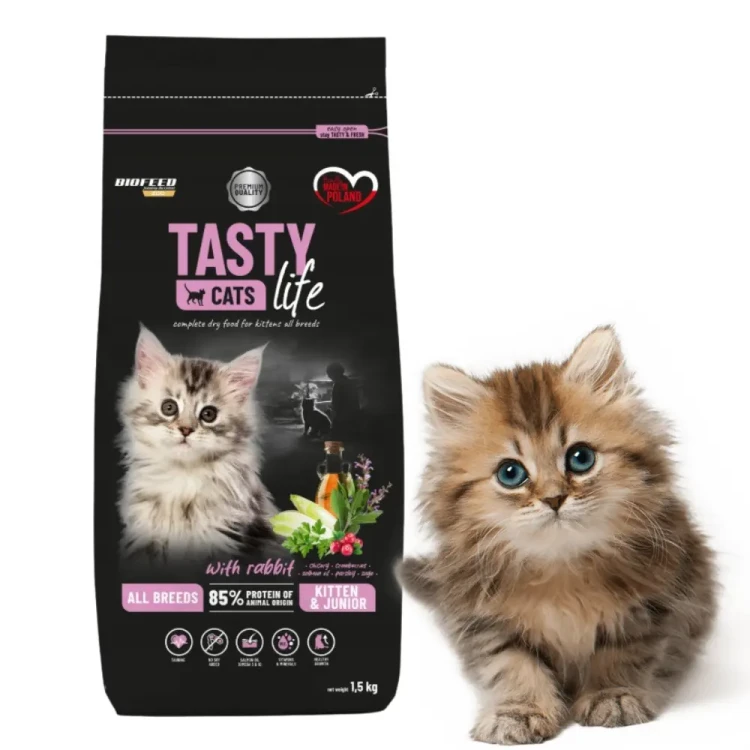 BioFeed Tasty Cats Life Kitten z królikiem 1,5 kg + 600g gratis