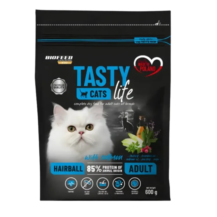 BioFeed Tasty Cats Life Hairball Łosoś 1,5 kg Karma odkłaczająca + 600 g gratis